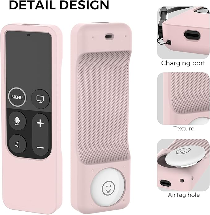 AhaStyle Protective Case for Apple TV Siri Remote with AirTag Holder, Anti Slip Silicone Cover Compatible with Apple TV 4K & HD [Pink]