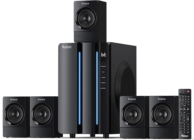 Bobtot Surround Sound Systems Home Theater System - 800 Watts Peak Power 6.5" Subwoofer 5.1/2.1 Wired Stereo Speakers Strong Bass with ARC Optical AUX Bluetooth Input