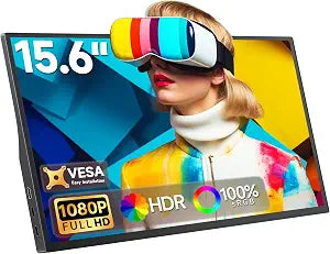 15.6" Portable Monitor 1080P FHD IPS, 250 Nits Brightness, Adjustable Kickstand with VESA Mount, USB-C HDMI, Dual Speakers, Ultra-Slim Travel Laptop Second Screen for Phone PC PS5 - Image 1