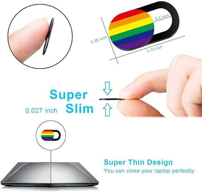 SIREG Webcam Cover Ultra Thin - Web Camera Cover fits Laptop,Tablet, Computer, Smartphone, Protect Your Privacy and Security,Strong Adhesive (Rainbow-Black & 3 Pack)