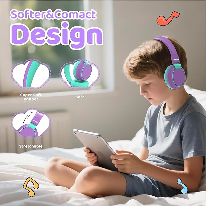 MIDOLA Kids Headphones Wireless Bluetooth 5.4 68H Play Time Volume Limit 85/94dB Over-Ear Foldable Headset,Type-C Fast Charging,with Wired Aux Mic for Toddler Boy Girl Pad Tablet Purple