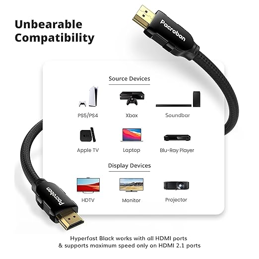 Pacroban HDMI Cable for Laptop to Monitor 3 Foot - Ultra High Speed Certified HDMI 2.1 Cord, Braided, eARC, 48Gbps, 8K 60Hz, 4K 120Hz/Fps DTS:X, HDR, HDCP, Hyperfast Black