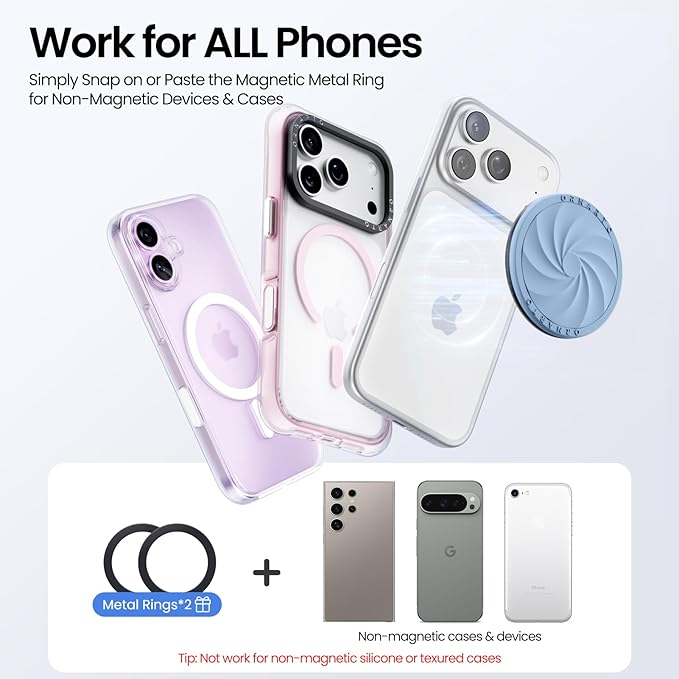 ORNARTO Vortuxe for MagSafe Phone Grip with Kickstand, Soft Liquid Silicone Finger Loop Grip, Phone Ring Holder for Back of Phone, Premium Build & Comfy Touch, Sky Whisper