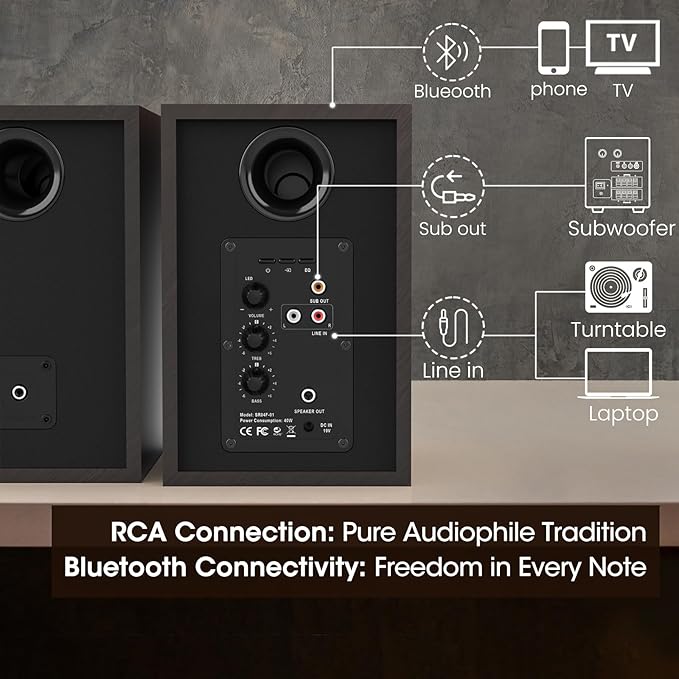 BESTISAN Bluetooth Bookshelf Speakers with RCA Input, Record Player Speakers with Sub Out Port for SW65C/ SW65D,4 Inch Woofer, SR04F-01