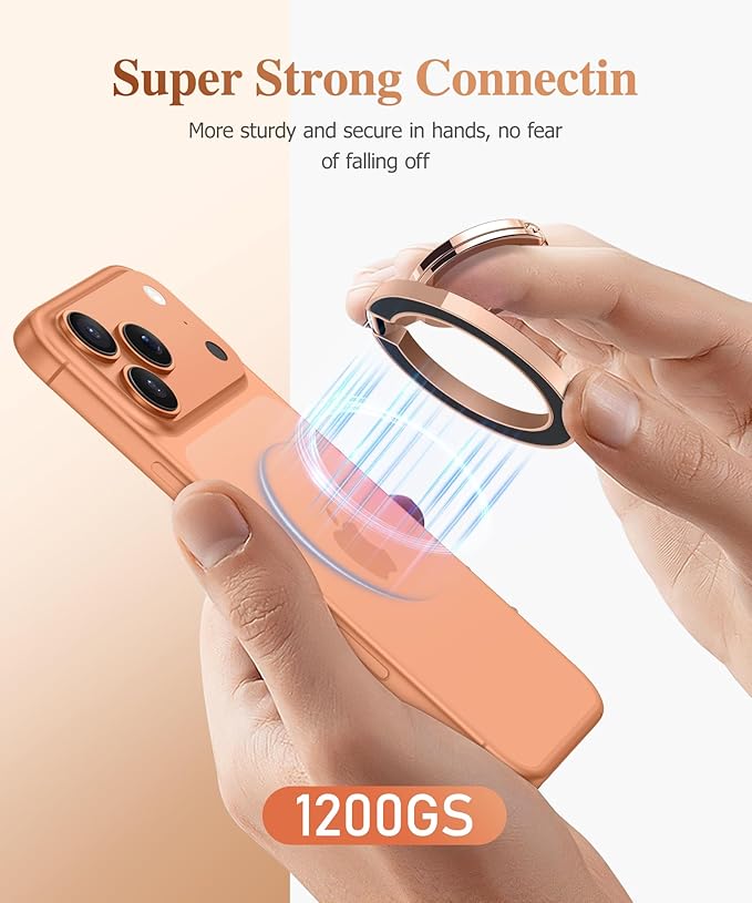 GVIEWIN Magnetic Phone Ring Holder, Compatible with MagSafe Phone Grip with Adjustable Stand, Magnet Phone Ring Kickstand for iPhone 17/16/15/14/13/12 Pro Max Plus Air/Other Phones (Glitter/Orange)