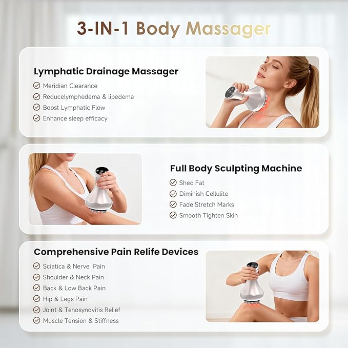 Lymphatic Drainage Massager, Anti Cellulite Massage Tool For Belly & Thigh Stretch Marks & Cellulite Reduction, Handheld Massage tools for Sciatica Nerve, shoulder, Hip, Muscle, Low Back Pain Relief
