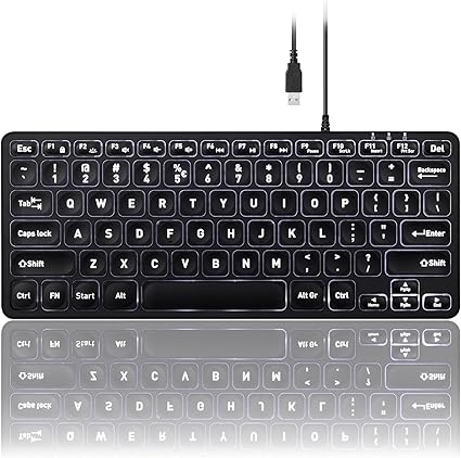 Perixx PERIBOARD-332 Wired Backlit USB Keyboard - Mini 11.22x4.57x0.83 Inches - Slim Scissor Keys with Big Font - White Illuminated LED - US English - Image 4