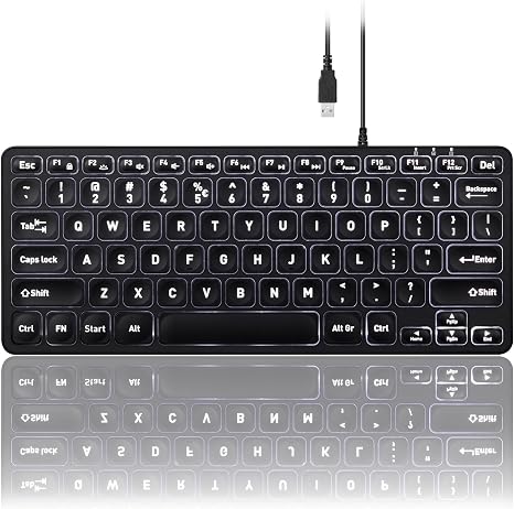 Perixx PERIBOARD-332 Wired Backlit USB Keyboard - Mini 11.22x4.57x0.83 Inches - Slim Scissor Keys with Big Font - White Illuminated LED - US English - Image 5