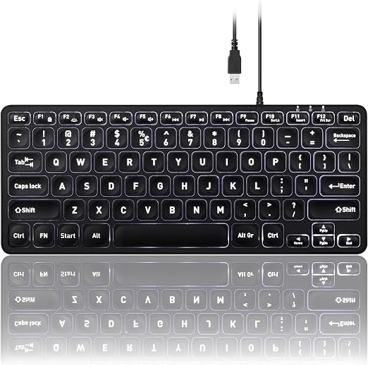 Perixx PERIBOARD-332 Wired Backlit USB Keyboard - Mini 11.22x4.57x0.83 Inches - Slim Scissor Keys with Big Font - White Illuminated LED - US English - Image 6