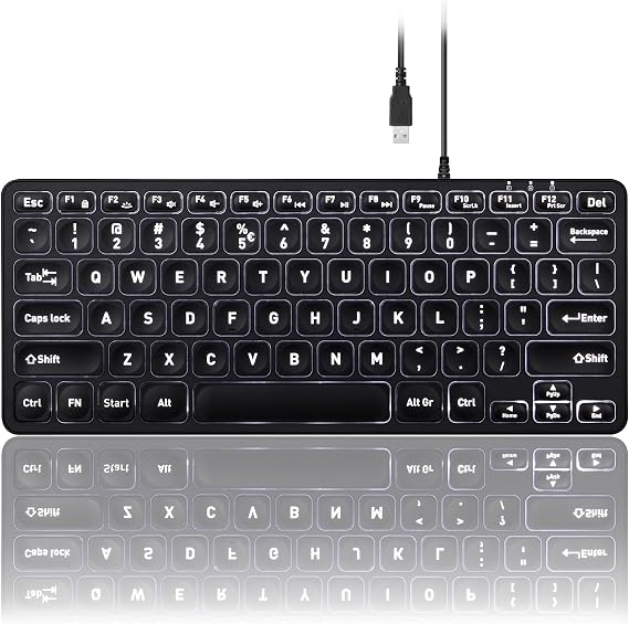 Perixx PERIBOARD-332 Wired Backlit USB Keyboard - Mini 11.22x4.57x0.83 Inches - Slim Scissor Keys with Big Font - White Illuminated LED - US English - Image 7