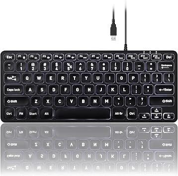 Perixx PERIBOARD-332 Wired Backlit USB Keyboard - Mini 11.22x4.57x0.83 Inches - Slim Scissor Keys with Big Font - White Illuminated LED - US English - Image 2