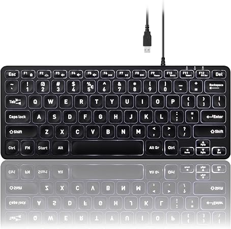 Perixx PERIBOARD-332 Wired Backlit USB Keyboard - Mini 11.22x4.57x0.83 Inches - Slim Scissor Keys with Big Font - White Illuminated LED - US English - Image 3
