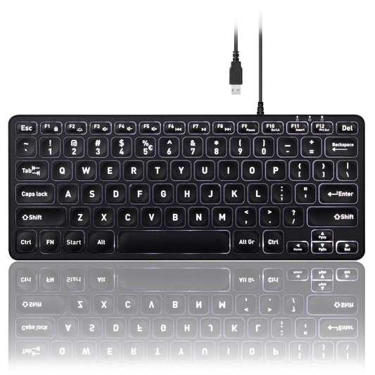 Perixx PERIBOARD-332 Wired Backlit USB Keyboard - Mini 11.22x4.57x0.83 Inches