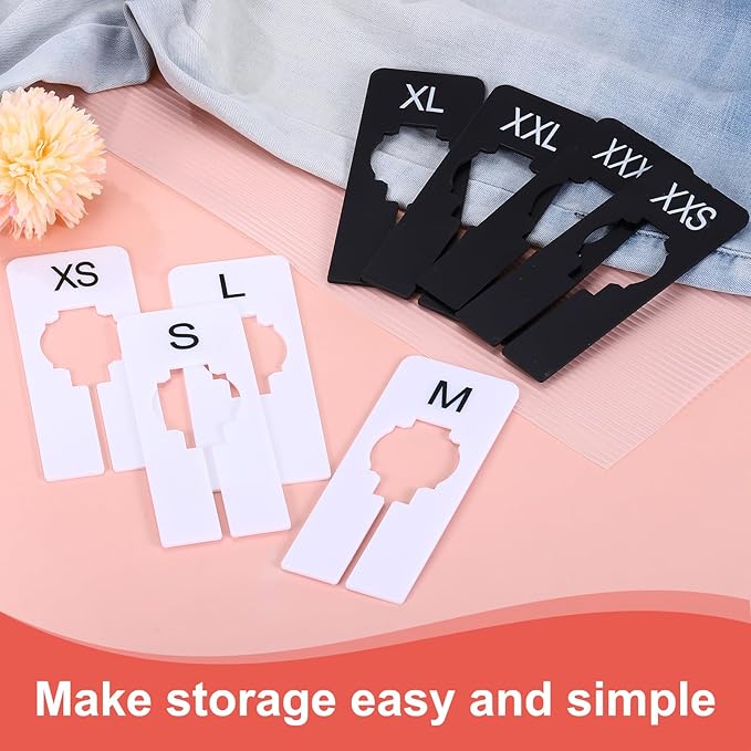 uxcell Clothes Dividers,16 Pack Rectangle Closet Rack Dividers Clothing Rack Size Dividers Blank Labels with 8 Size Reusable for Hanging Clothes Sorting Size, White/Black