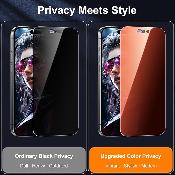 Esanik 2-Pack for iPhone 16 Pro Max Sunset Color Privacy Screen Protector - Gradient Purple Anti-Spy Tempered Glass, Anti-Blue Light, Pink Military-Grade 9H Hardness,Shatterproof, Flawless Fit Tray