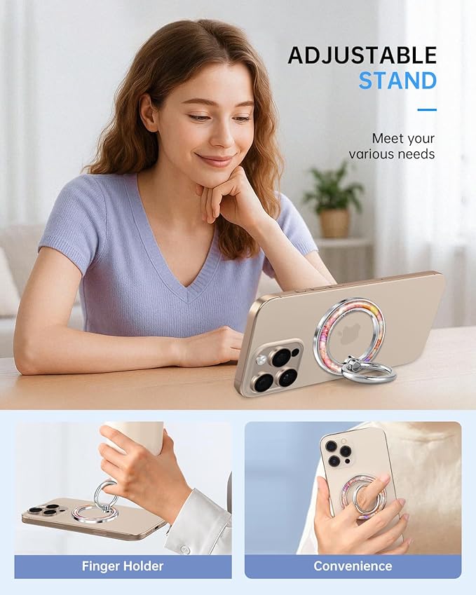 Magnetic Phone Ring Holder Compatible with MagSafe - Cell Phone Grip Magnet Removable Finger Ring Grip Stand Cute Girly Kawaii Design for iPhone 17 Pro Max 16 15 14 13 12 Series Fish Conch