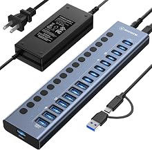 Powered USB 3.2 Hub, 16 Port USB Hub with 10Gbps Data Speed, 8 USB-A & 8 USB-C Ports, 96W Power Adapter for PC, Laptop, Printer, Camera - Image 1