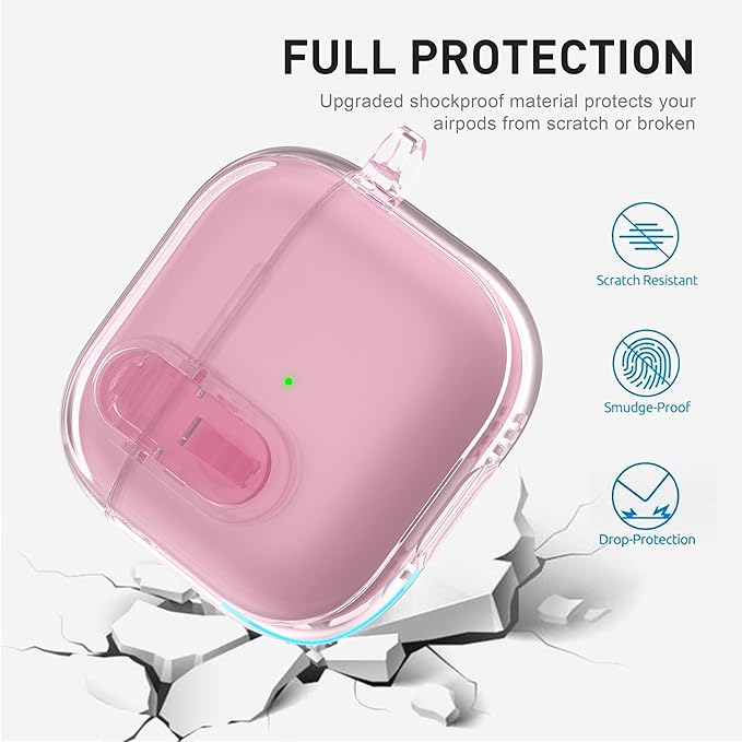 Valkit Compatible AirPods 4 Case Pink, Soft Airpods 4th Generation Cases Cute 2024 with Cleaner Kit, Shockproof Protective Cases with Keychain for Apple AirPods 4 Gen Clear Case for Women Men(Pink)