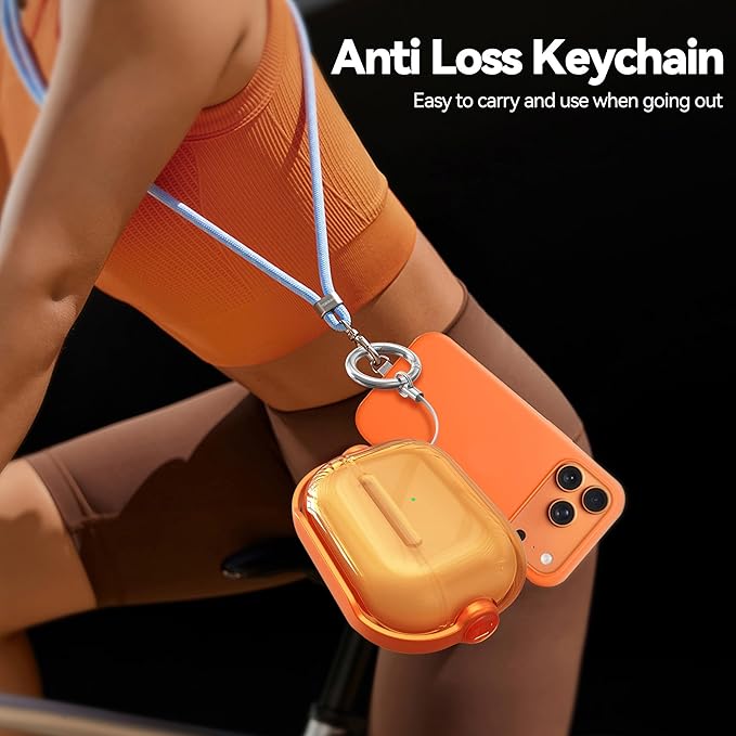 for Airpods Pro 3 Case,Safety Lock Cases for Apple Airpod Pro 3 (2025) with Cleaner Kit, Drop Protection Air pods Pro3 Case Cover for Men for Women with Keychain,Clear Orange