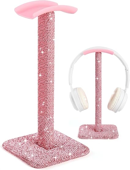 Pink Headphone Stand for Desk, Cute Rhinestone Bling Headset Holder
