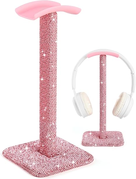 Pink Headphone Stand for Desk, Cute Rhinestone Bling Headset Holder