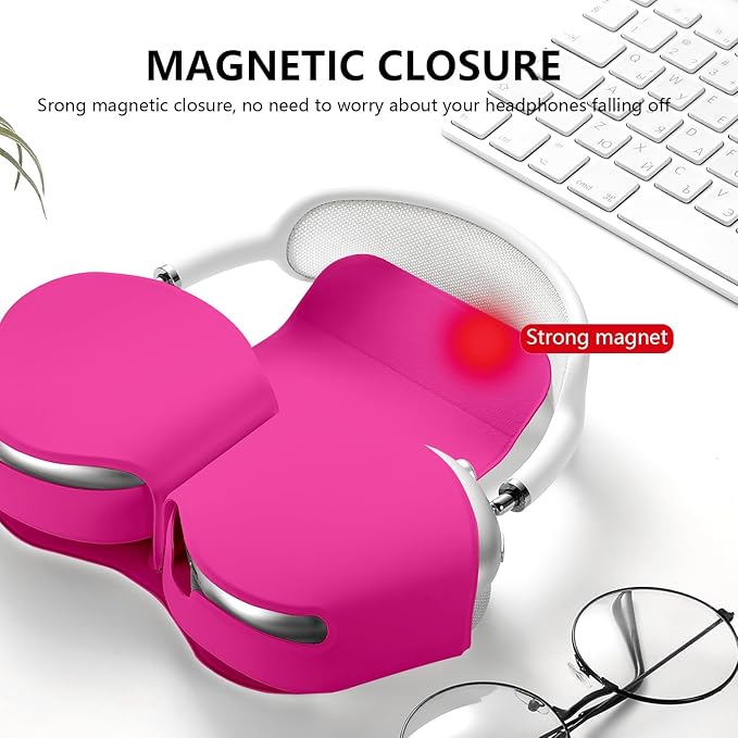 for Apple Airpods Max Case,Headphones Protective Case for AirPod Max Supports Sleep Mode, Anti-Scratch and Anti-Dust,Airpod Pro Max by PU Leather,Rose red 2