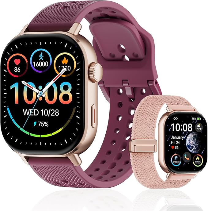 Smart Watch with 2 Bands: Step & Calorie Counter, Heart Rate & Oxygen Sensor, GPS Running, Swimming, Walking, Sports Tracker, Waterproof, Health Monitoring, Music & Call Alert Men Women iOS/Android
