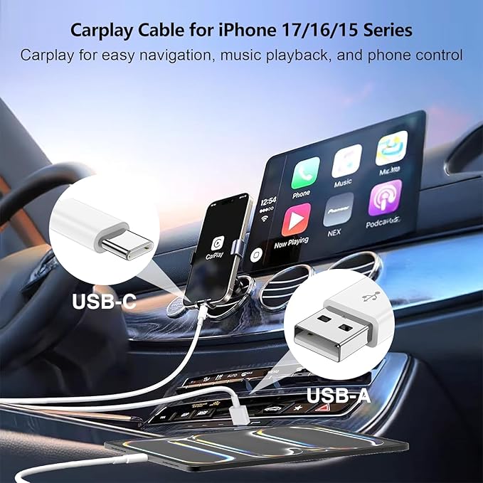 USB C Car Charger for iPhone 17 16 15 Pro Max, 40W Dual Port USB-C & USB-A Car Fast Charging Adapter, 2X3FT C to C Cable & A to C Carplay Cable for iPhone 17 16 15 Series/iPhone Air, iPad, Samsung