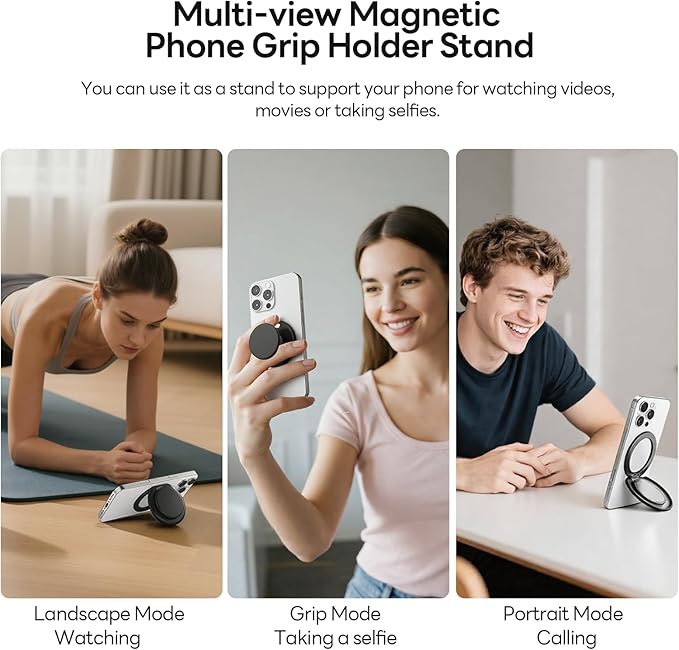 for MagSafe Phone Grip, Magnetic Phone Grip Holder Built-in Phone Stand, Magnetic Collapsible Expandible Phone Grip with Adjustable Kickstand for Portrait or Landscape, Translucent Blue
