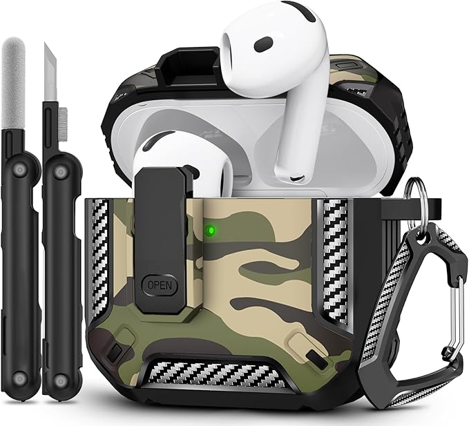 for AirPods 4 Case, Secure Lock Case Cover for Apple Airpods 4 with Active Noise Cancellation 2024, Case for Airpods 4 with Cleaner Kit and Keychain，Powerful Drop Protection