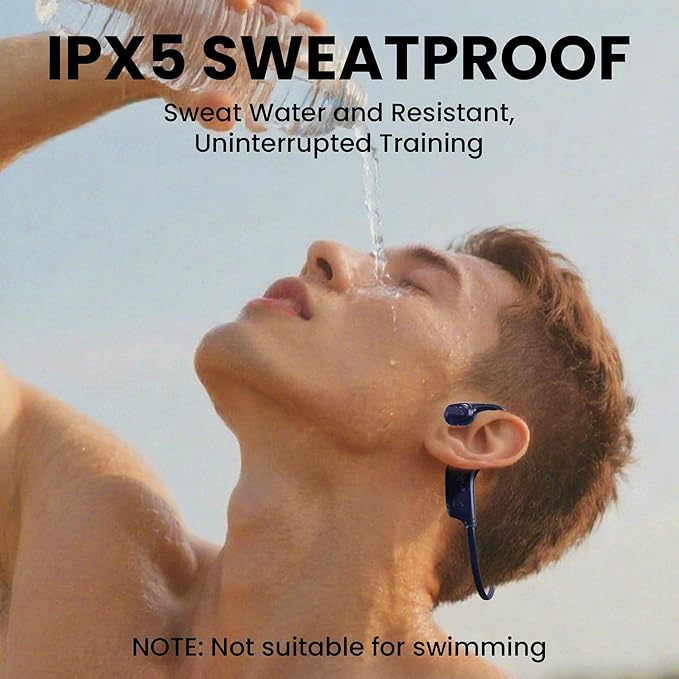 Open-Ear Bluetooth Bone Conduction Sport Headphones Sweat Resistant Wireless Earphones Open Ear Earbuds Wireless Bluetooth Headset with Mic for Fitness Workouts Running,Built-in Mic, Blue