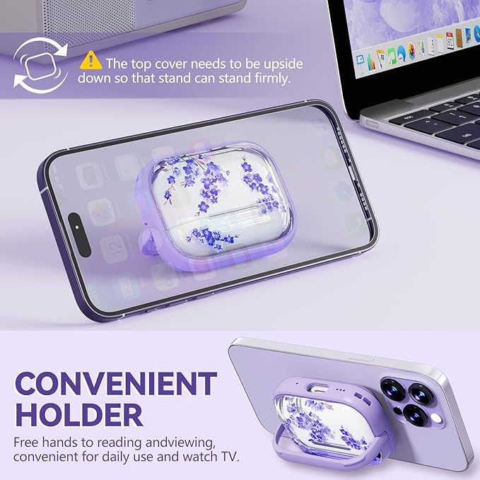Inesore for AirPods Pro 2nd Generation Case Cover with Lock, Flowers Cute AirPod Pro 2 Case Hard iPod Pro Cases for Women Girls with Cleaner Kit for AirPod Pro Cases (2023 USB-C /2022/2019) - Purple