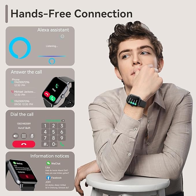 aeac Smart Watches for Men Women Answer/Make Call, Alexa Bulit-in, 1.8" HD Fitness Tracker for Android iOS, Smart Watch with IP68 Waterproof/110 Sport Modes/Heart Rate/Sleep Monitor/Calories/Pedometer