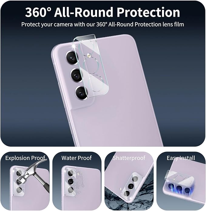 Privacy Screen & Camera Lens Protector for Samsung Galaxy S21 FE, Anti-Spy Tempered Glass, Dark Private Black Protection, 9H Hardness Anti-Scratch Double Shatterproof Case-Friendly, 3-Pack Each