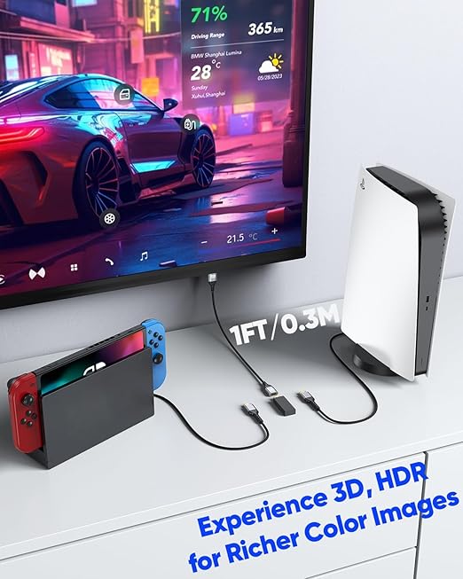 4K HDMI Extension Cable 1FT HDMI Extender, High Speed HDMI Male to Female Adapter Supports ARC, HDR, 3D, HDCP 2.2 Compatible with Fire TV Stick, Roku Devices, PS5, Xbox, HDTV, Laptop