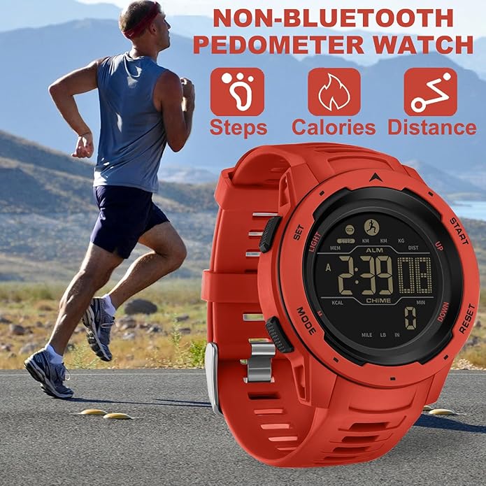 findtime Men's Digital Watch Waterproof Pedometer Watches Sport Watch Step Counter Calorie Military Watch with Stopwatch Alarm LED Backlight Countdown