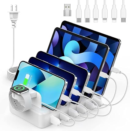 Charging Station for Multiple Devices, 50W 6 Ports Charging Dock with Stand
