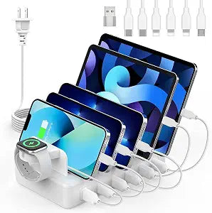 Charging Station for Multiple Devices, 50W 6 Ports Charging Dock with Stand