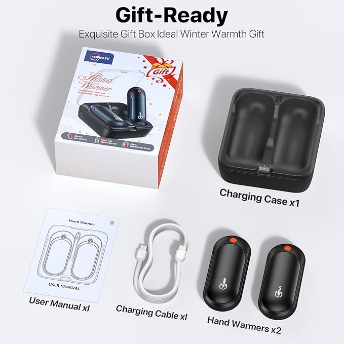 Electric Hand Warmers Rechargeable 2 Pack，24H Heating 5 Levels Heat Double Sided USB C Hand Warmer Gifts for Christmas, Outdoor, Golf, Hunting, Camping Accessories