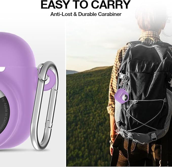 2 in 1 Silicone Case Compatible with AirPod 4 and AirTag 2/1, Shockproof Protective Skin Cover for AirPods 4th Generation with Cleaner Kit & Carabiner (Purple)