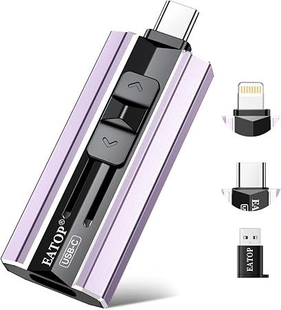 EATOP 512GB Dual Interface Flash Drive, No App Required, Portable USB Storage Memory Stick for iPhone, iPad, Android, PC & Mac – Easily Stores Photos, Videos & Files (Lavender Purple)