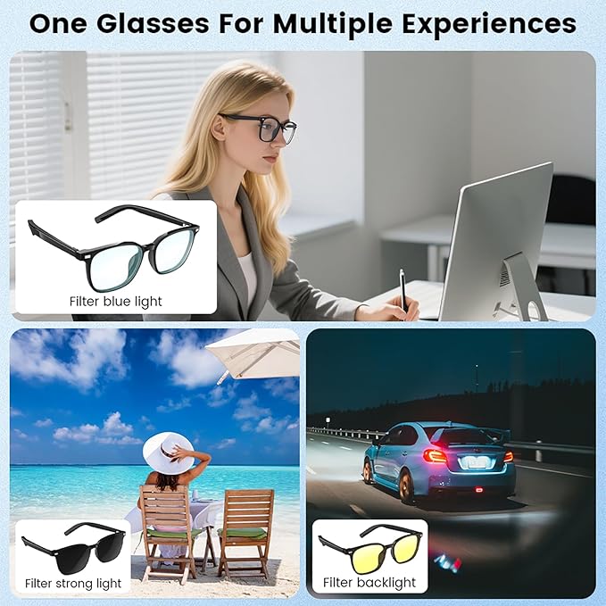 Smart Glasses for Men & Women with Photochromic Lenses, Bluetooth 5.3, Polarized, Blue Light Blocking, Open-Ear Speakers