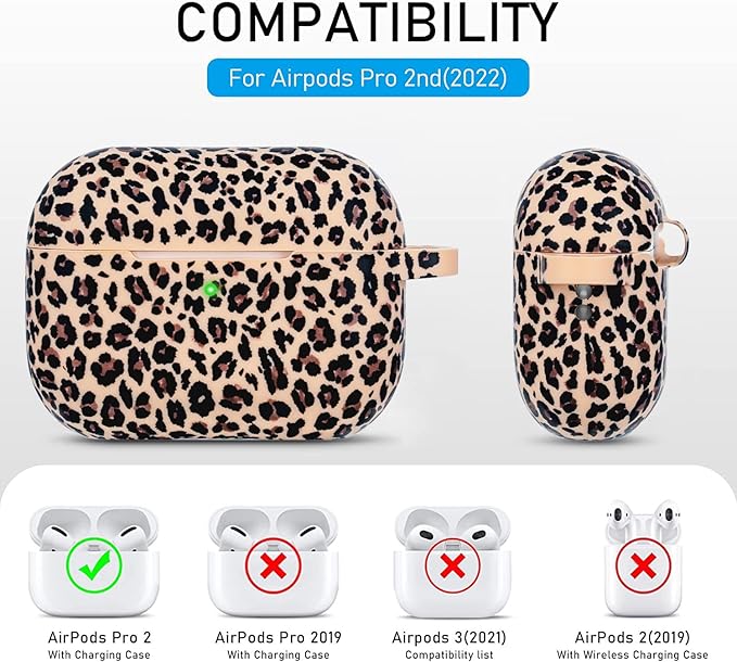 Leopard Silicone Compatible with AirPods Pro 2 Case 2022/2023, Gawnock Soft Case Cover Flexible Compatible with AirPods Pro 2nd Generation Print Cover Women Girls with Keychain - Khaki Leopard/Cheetah
