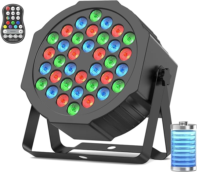 HOLDLAMP Rechargeable Par Lights 36W RGB Battery Powered, Wireless LED Par Lights DJ Uplights Sound Activated& Remote Control for Wedding Events Club Party Church Stage Lighting, 1 Pack