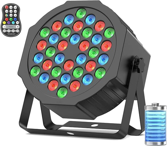 HOLDLAMP Rechargeable Par Lights 36W RGB Battery Powered, Wireless LED Par Lights DJ Uplights Sound Activated& Remote Control for Wedding Events Club Party Church Stage Lighting, 1 Pack