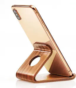 Cell Phone Stand for Desk - Portable Wood Phone Holder for Bed Compatible with iPhone 16 15 14 13 Pro Max 12 11 iPad mini, Smartphone, Wooden Office Aesthetic Desk Accessories