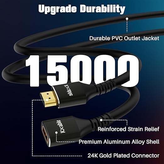 8K HDMI Extension Cable 20 FT, HDMI 2.1 Ultra High Speed Male to Female Cord Adapter, 26AWG OFC Conductor, Compatible with Roku TV Stick PS5 PS4 Xbox Laptop PC Player Google Chromecast Wii U HDTV