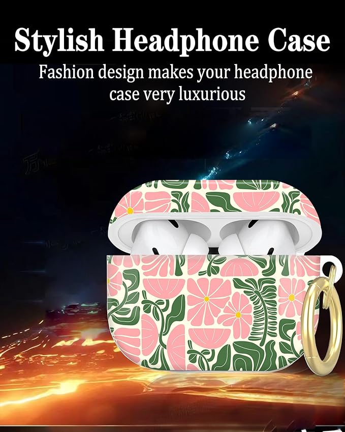 Compatible with AirPod Pro 2nd/1st Generation Case Cover with Key Chain,Full Protective Shockproof Wireless Headphone Case for Airpod Pro 2023/2022/2019(Abstract Geometric Floral)