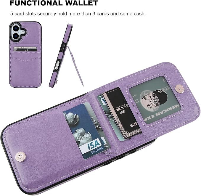 KIHUWEY Compatible with iPhone 17 Case Wallet with Credit Card Holder, Flip Premium Leather Magnetic Clasp Kickstand Heavy Duty Protective Cover for iPhone 17 6.3 Inch (Pruple) Purple