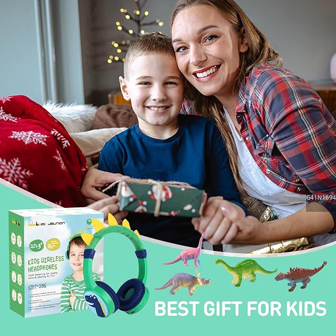 Dinosaur Wireless Headphones for Kids, Bluetooth Kids Headphones with Safe Volume 85dB, 3.5mm Wired Cable, Toddlers Boys Headset for iPad Tablet Home Travel